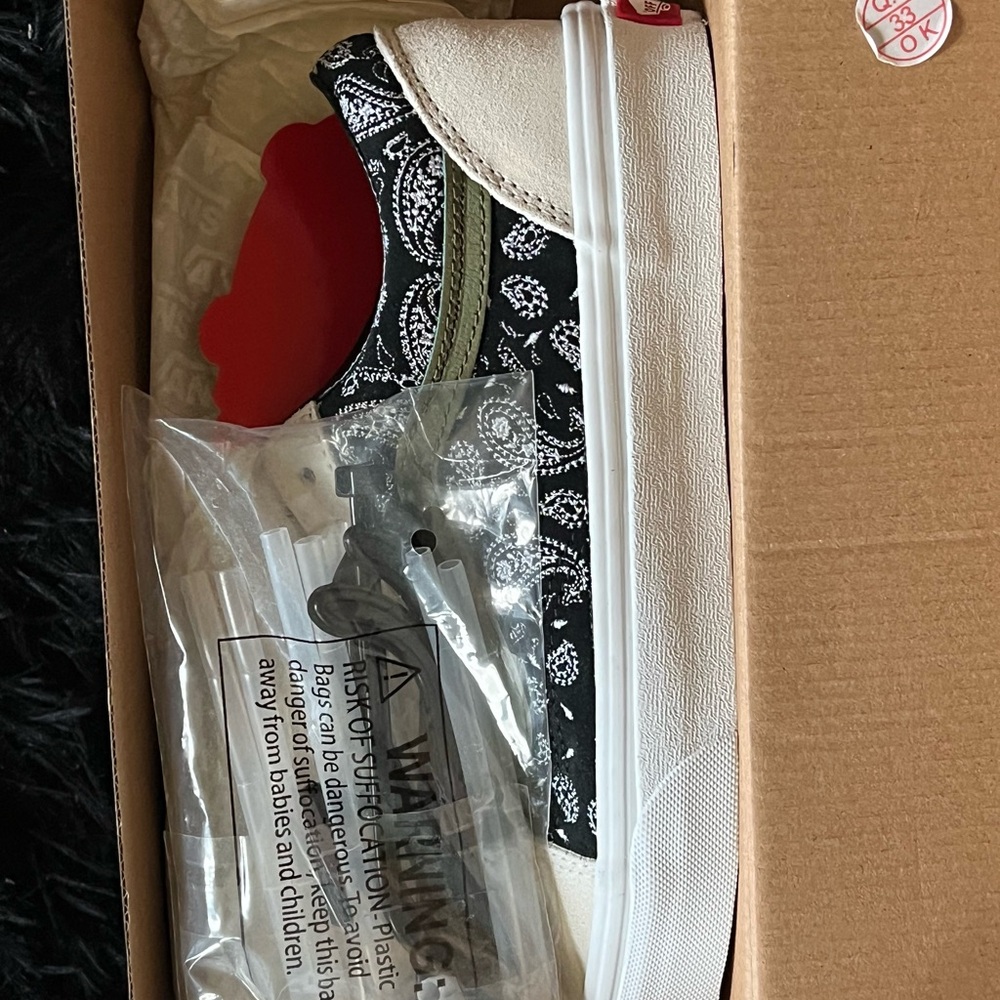 Vans Black and White Paisley Athletic Shoes